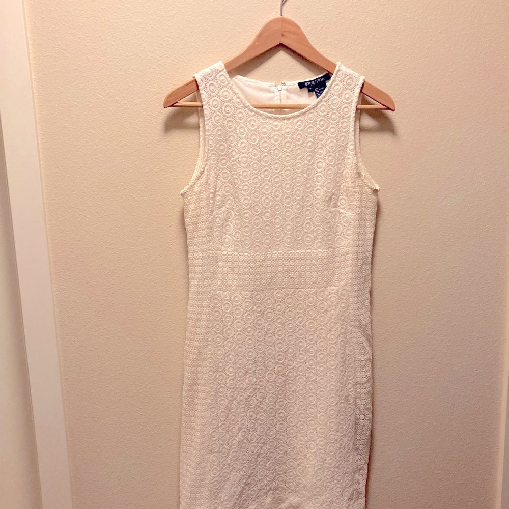 Etcetera lined embroidered shift dress in ivory